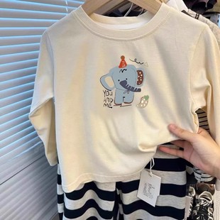 可爱小象印花长袖 儿童装 t恤男女童纯棉舒适百搭打底上衣 新款 春季