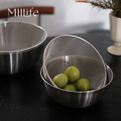 MIILife复古双层304不锈钢洗水果洗菜盆沥水篮家用客厅果盘淘米篮