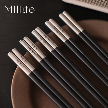 MIILife可进洗碗机的合金筷子PPS家用轻奢高级感黑色耐高温食品级