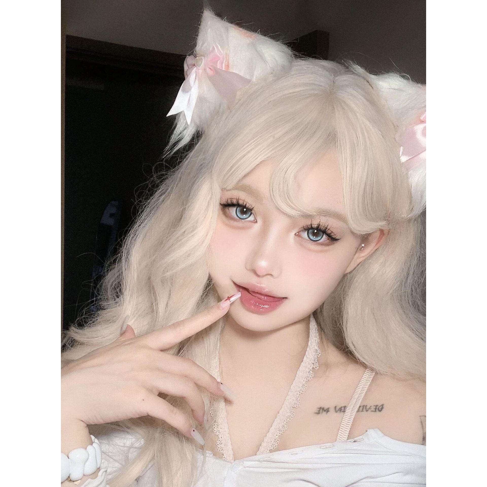 甜美毛绒猫耳朵发饰可爱蕾丝蝴蝶结头饰Lolita毛绒猫娘兽耳发饰箍