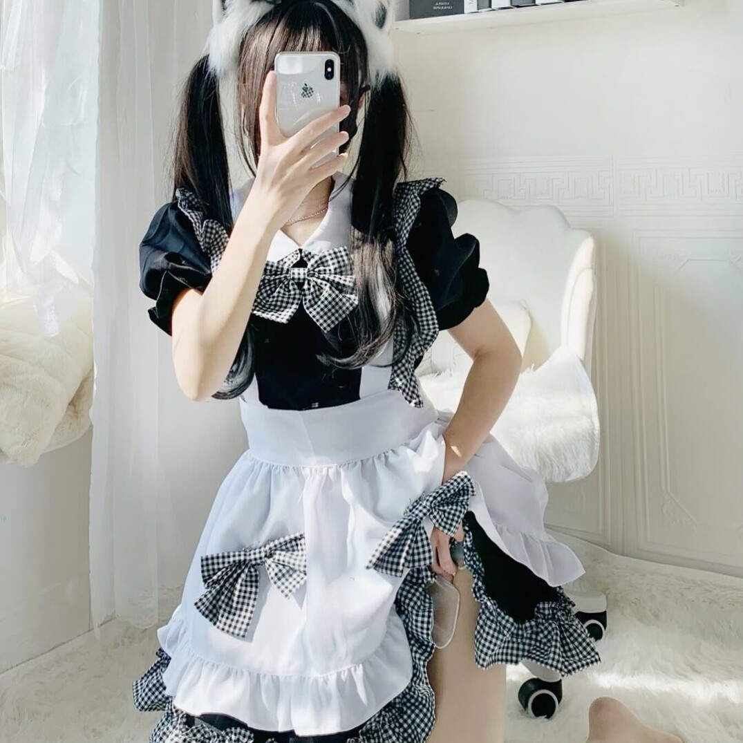 网红女仆可爱女佣女装大佬lolita连衣裙洛丽塔cosplay服装黑格子