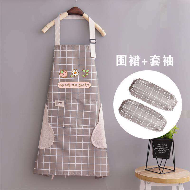 做饭围裙网红女薄款防水防油洋气家用工作服2023新款可擦手带袖套