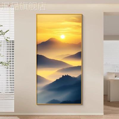 旭日东升山水画东墙玄关挂画入户走廊过道装饰画大气日出东方壁画