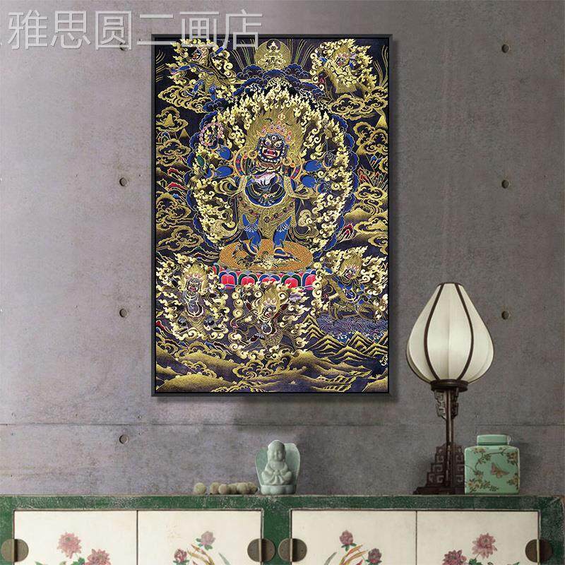 千手观音唐卡挂画黑财神佛像装饰画适用于玄关的新中式风格