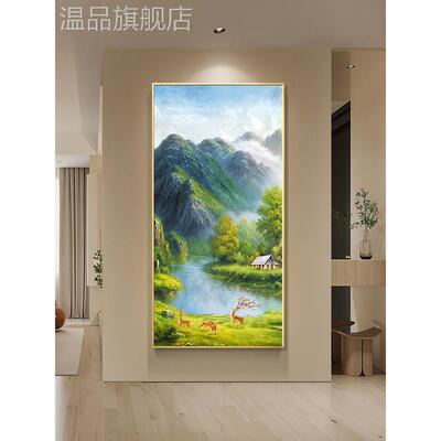 旭日东升入户玄关装饰画正对门走廊过道挂画山水风景油画客厅壁画