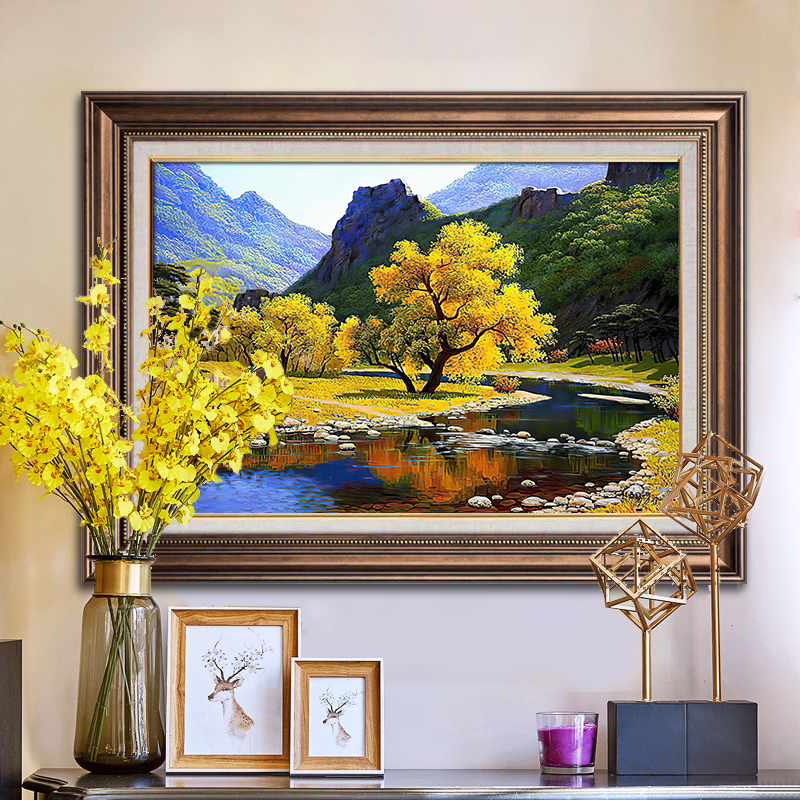 新款流水生财风景油画大芬油画村装饰画客厅过道背景墙美式壁画餐,家居饰品,现代装饰画,淘宝优惠券,粉丝福利购,淘宝优惠卷