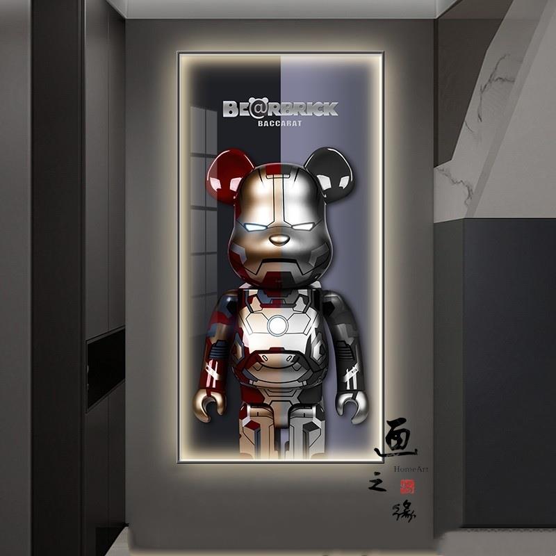 潮流暴力熊玄关装饰画led发光气氛灯画卡通kaws客厅过道走廊挂画
