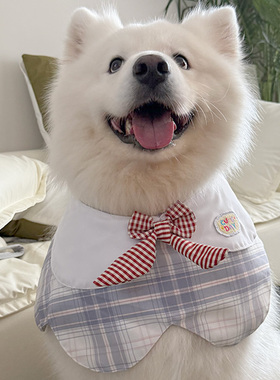 新款宠物狗狗紫色格子花瓣围兜中大型犬金毛萨摩耶可爱围嘴围脖