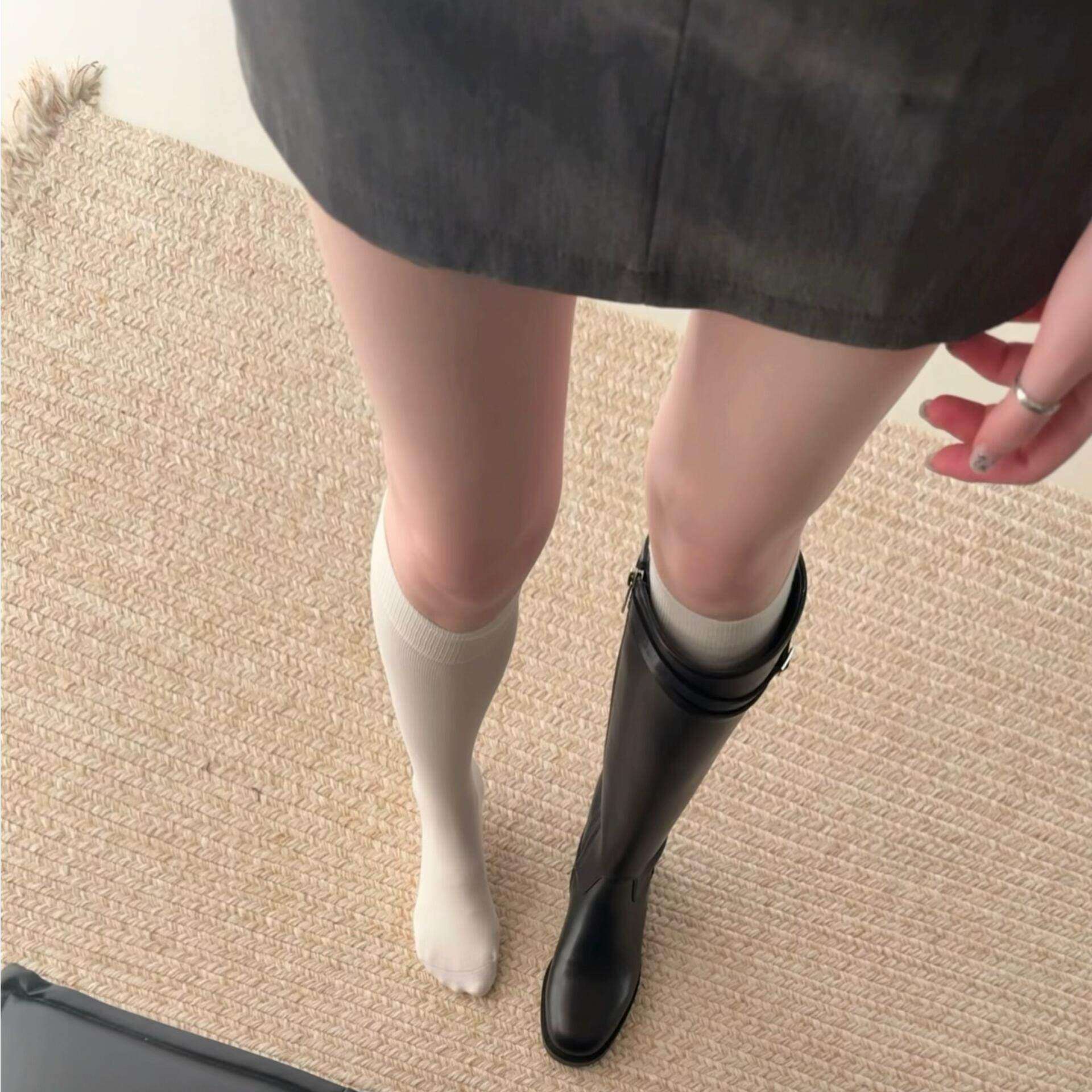 小腿袜露边边太显腿细了吧！袜子女春夏款精梳棉配长靴堆堆长袜