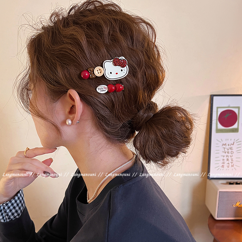 可爱爆棚~爱心纽扣KT猫发夹