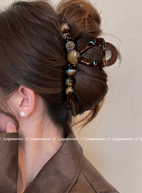 气质轻奢圆珠高级感抓夹女盘发量大后脑勺鲨鱼夹大号发夹2025新款