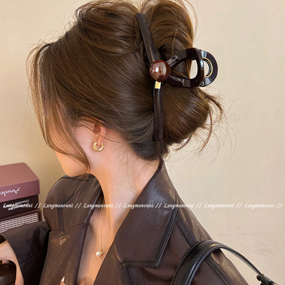 超大号15cm~咖色珠珠鲨鱼夹