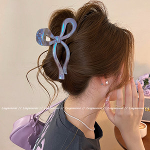 珠光飘带蝴蝶结抓夹女高级感大号鲨鱼夹2025新款后脑勺发夹子头饰