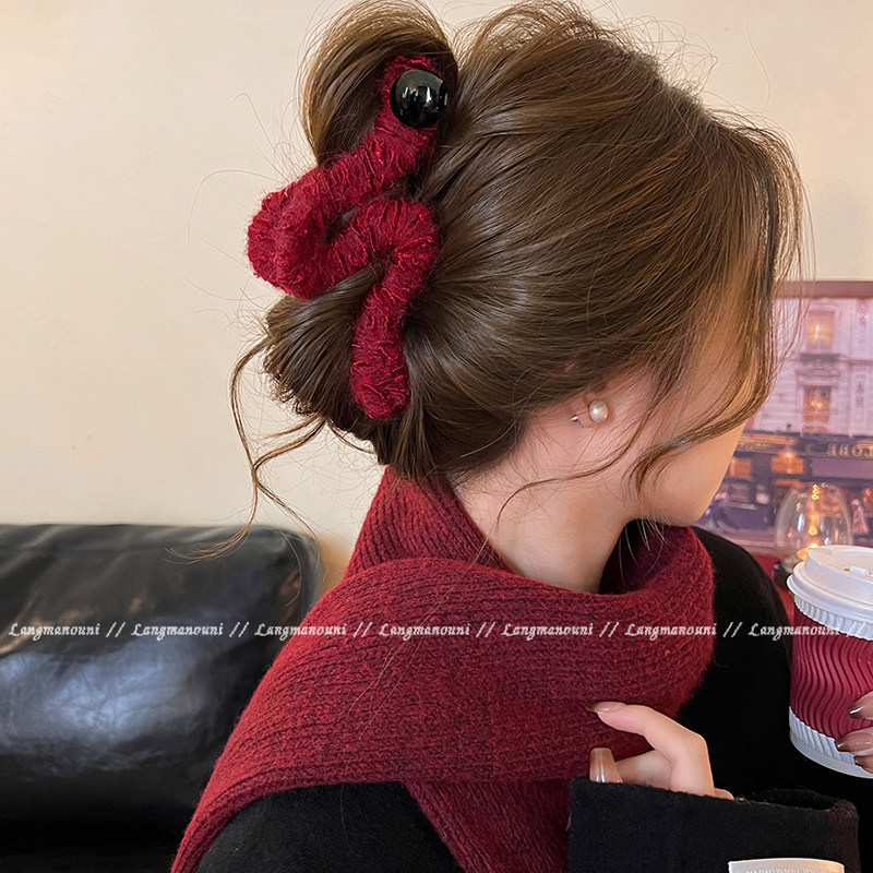 冬日毛线红色波浪抓夹女2025新款高级感鲨鱼夹后脑勺发夹大号头饰,饰品/流行首饰/时尚饰品新,发饰,淘宝优惠券,粉丝福利购,淘宝优惠卷