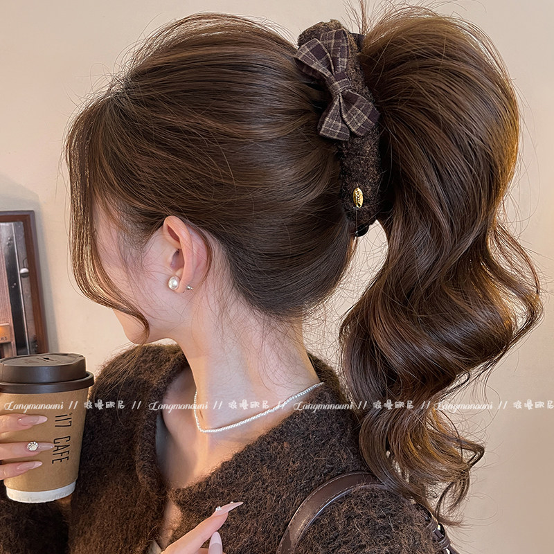 格纹蝴蝶结毛绒香蕉夹抓夹女气质高马尾竖夹2026新款高级感发饰冬,饰品/流行首饰/时尚饰品新,发饰,淘宝优惠券,粉丝福利购,淘宝优惠卷
