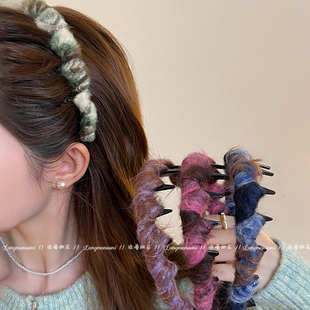 晕染毛线波浪带齿发箍女复古高颅顶头箍碎发整理发捆压发洗脸头饰