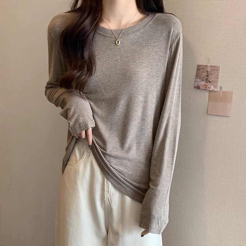 软糯打底衫女内搭春秋2026新款纯色简约面膜长袖t恤宽松显瘦上衣