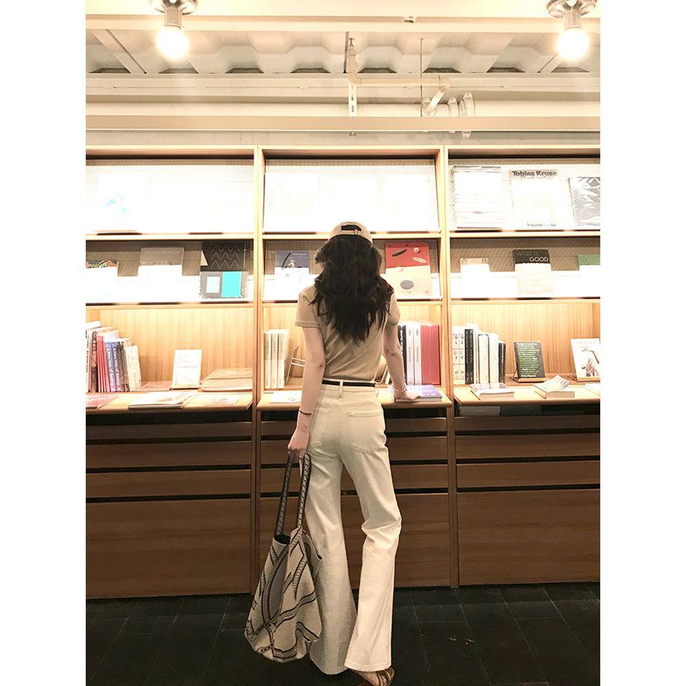 77store 微喇叭牛仔裤女2025秋季高腰显瘦薄长裤直筒拖地阔腿裤子