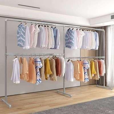 加厚水管镀锌管晾衣架落地立式双层室内挂衣阳台凉衣杆单杆晒衣架