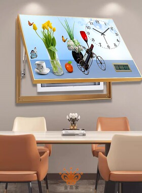 电表箱装饰画 画带钟表免打孔配电箱遮挡挂画 画轻奢开 关盒万年