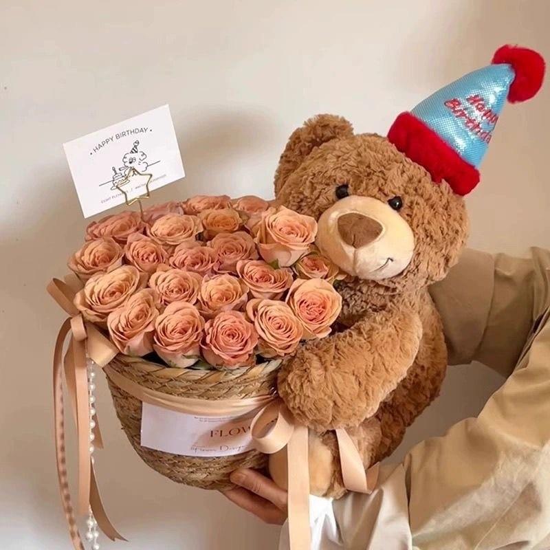 泰迪熊抱抱桶玩偶花束生日礼物女生永生花送闺蜜朋友圣诞节女孩