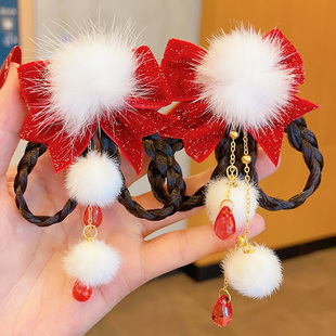 汉服头饰女儿童古风假发辫子宝宝中国风新年发夹女童古装过年头饰