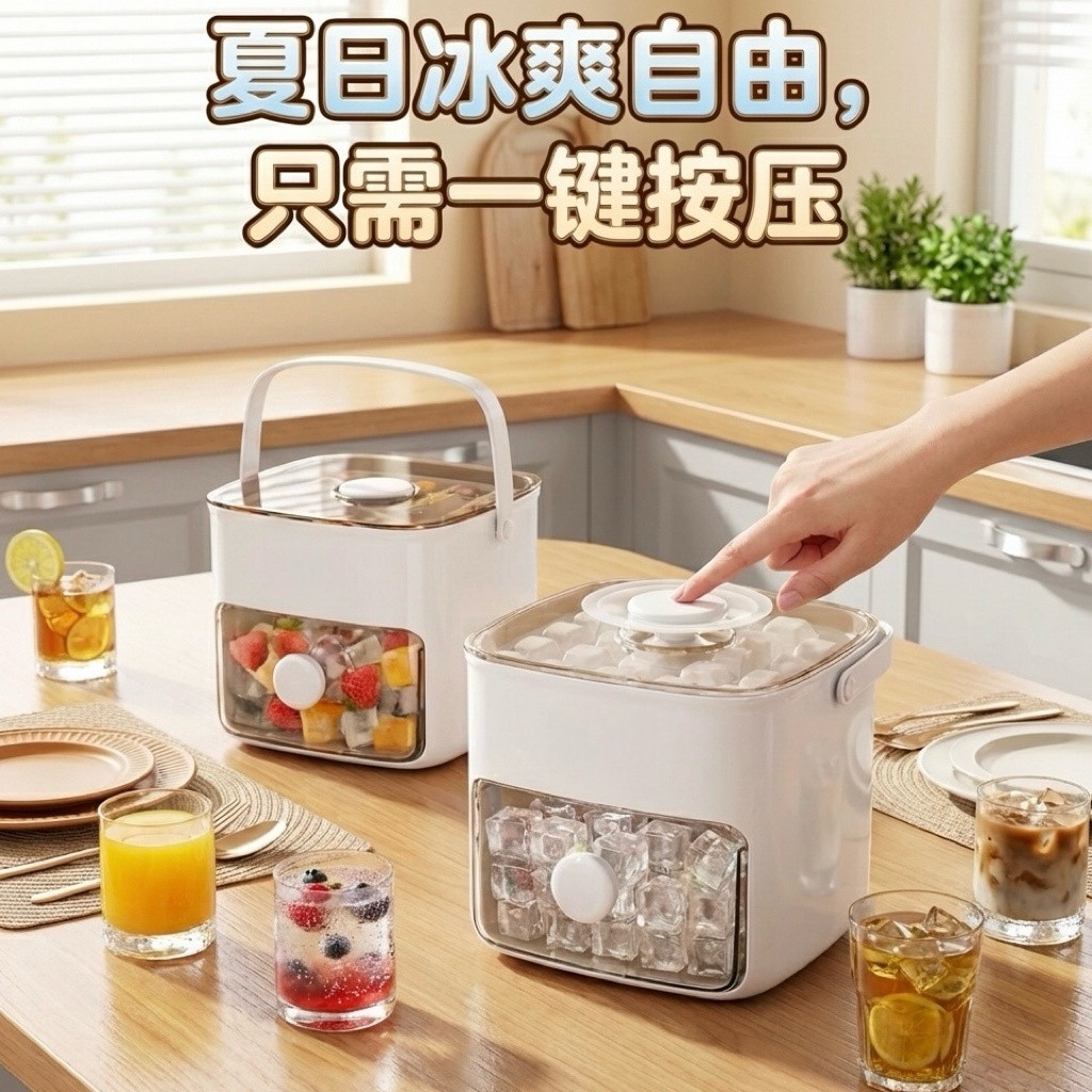 日本按压冰格冰块模具食品级制冰盒冻冰器磨具大容量储冰家用冰箱