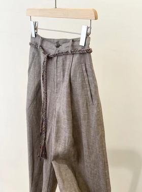 MJY高端女装B*C风格新款意大利进口面料亚麻休闲阔腿裤女