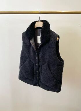 推荐款！秋冬新款羔羊卷毛领针织面料填充90白鹅绒轻便保暖马甲女