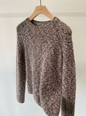 MJY高端女装25冬季新款100%山羊绒圆领套头毛衣女宽松慵懒风上衣