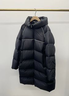 高端女装冬季新款缎面羽绒服面料填充95白鹅绒连帽中长款羽绒服女