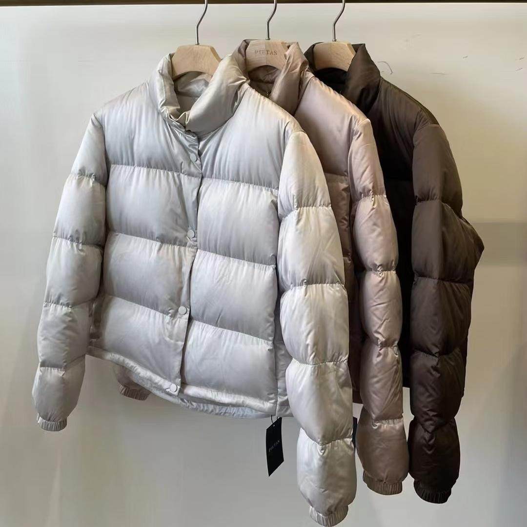 羽绒服女短款立领简约冬新款加厚白鹅绒纯色韩版宽时尚松外套