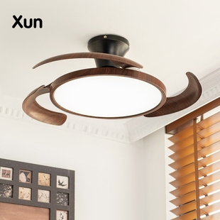 迅泽 复古电扇灯卧 中古风扇灯胡桃木纹餐厅吊室灯吸顶灯扇灯法式