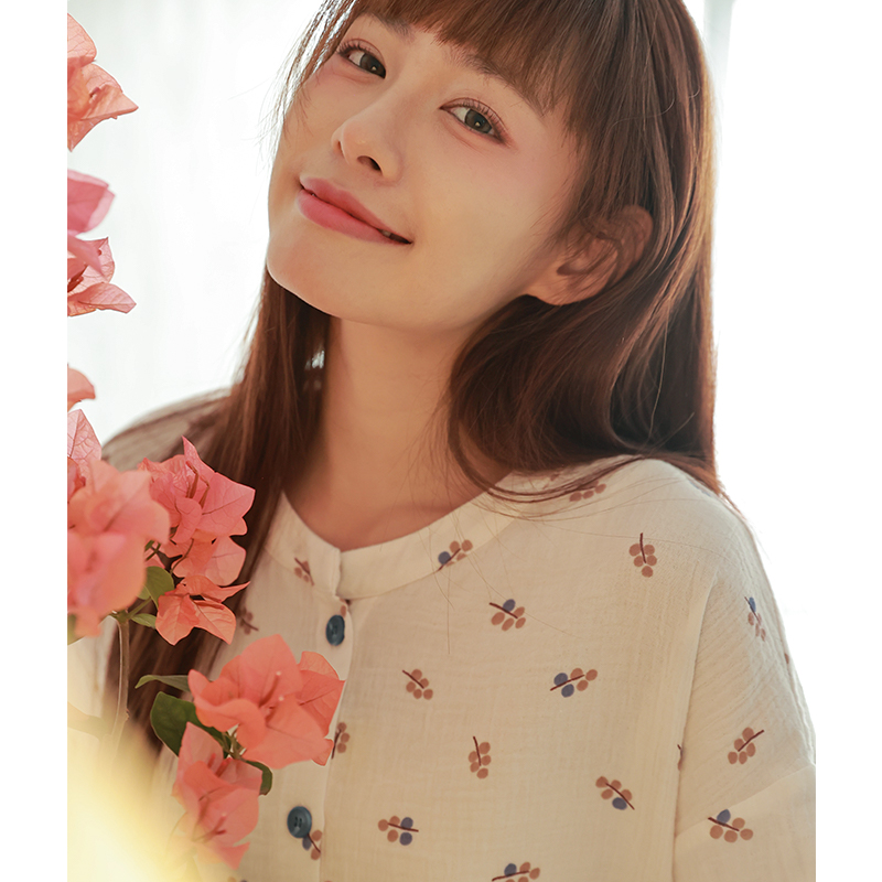 MollyRosa梨绘半岛 圆领纯棉纱布小清新长袖长裤家居服睡衣女春季