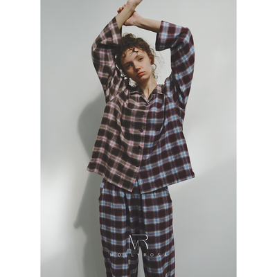 高克重加厚磨毛格子家居服套装