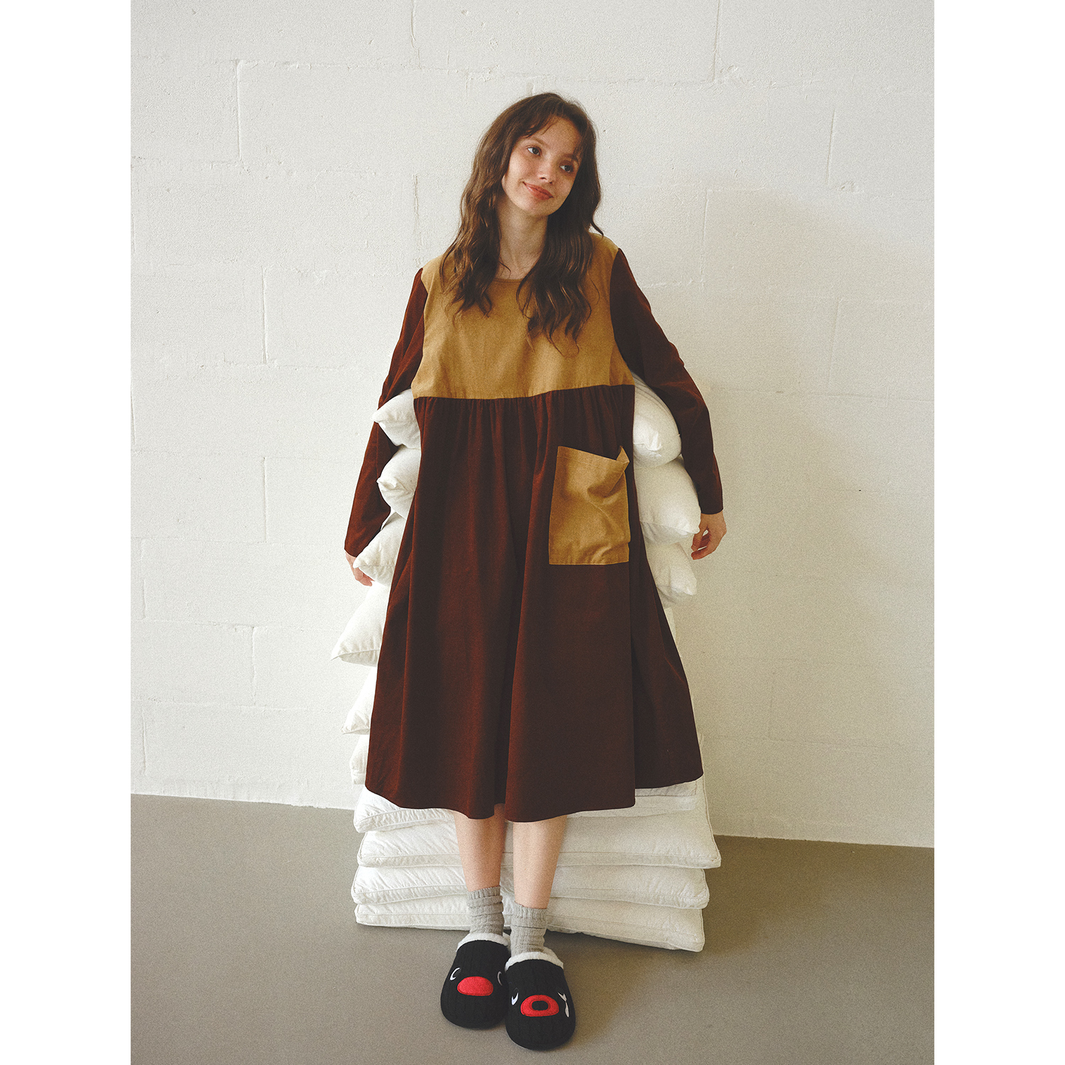 MollyRosa焦糖拿铁长裙女复古纯棉灯芯绒睡裙家居服春秋季可外穿