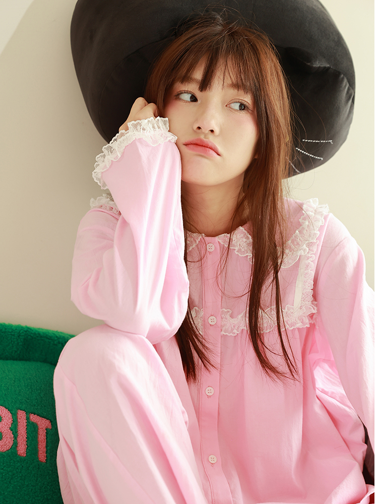 MollyRosa睡衣share |莓果苏打芭比粉少女纯棉长裤套装家居服睡衣