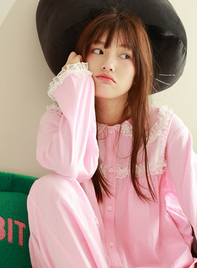 MollyRosa睡衣share |莓果苏打芭比粉少女纯棉长裤套装家居服睡衣