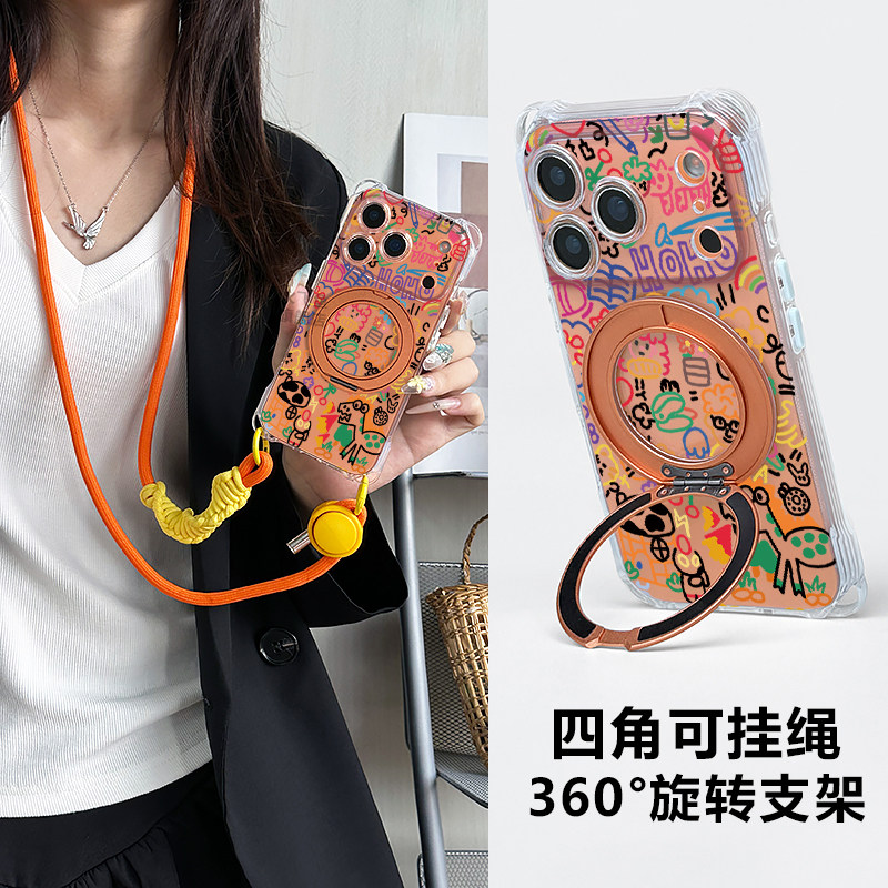 适用iphone17promax手机壳带挂绳苹果16pro新款磁吸支架15Plus橙色保护套14全包防摔13防盗斜挎可背挂脖外 12,3C数码配件,手机保护套/壳,淘宝优惠券,粉丝福利购,淘宝优惠卷