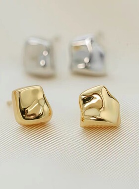 小陨石不规则肌理光泽百搭时尚耳环独特轻奢高级感S925银针耳饰品