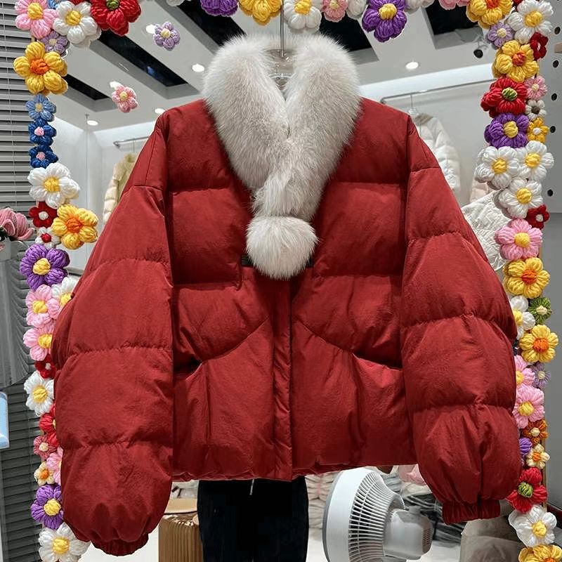 新国标90白鸭绒短款羽绒服外套女