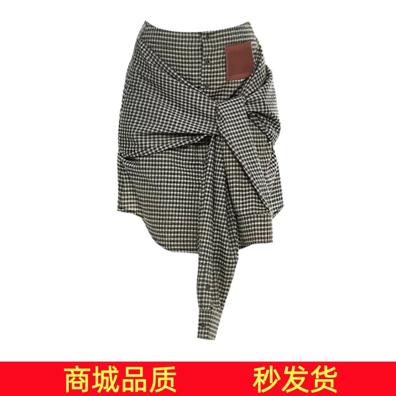 明星同款衬衫不规则设计两穿格纹半裙衬衫裙女外穿衬衫2025新款女