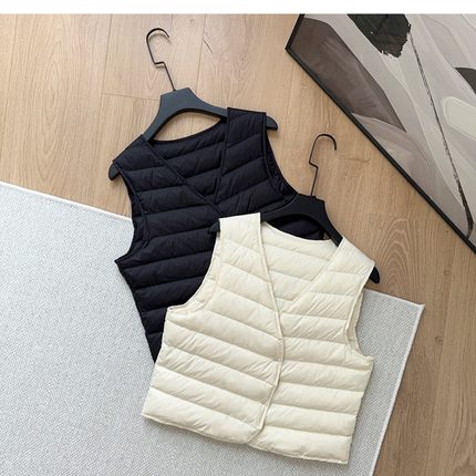 90白鹅绒羽绒背心马甲女短款2025秋冬新款内胆内穿内搭V领背心潮