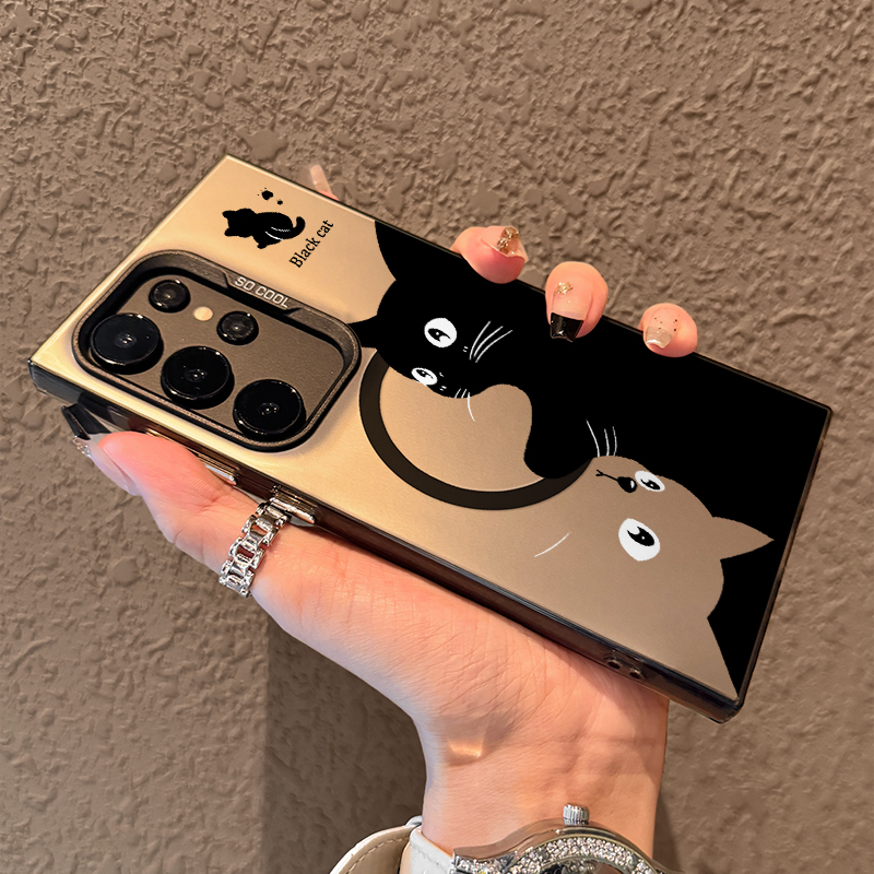 适用三星s25ultra手机壳新款支持磁吸无线充超薄s23ultra全包s24防摔s24+个性颠倒猫猫创意男女款渐变磨砂壳