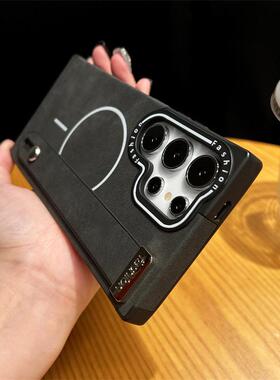 适用三星s25ultra手机壳多色s24+plus磁吸带腕带支架glaxys23ultra新款s22+全包防摔s23plus硅胶s25+皮质外壳