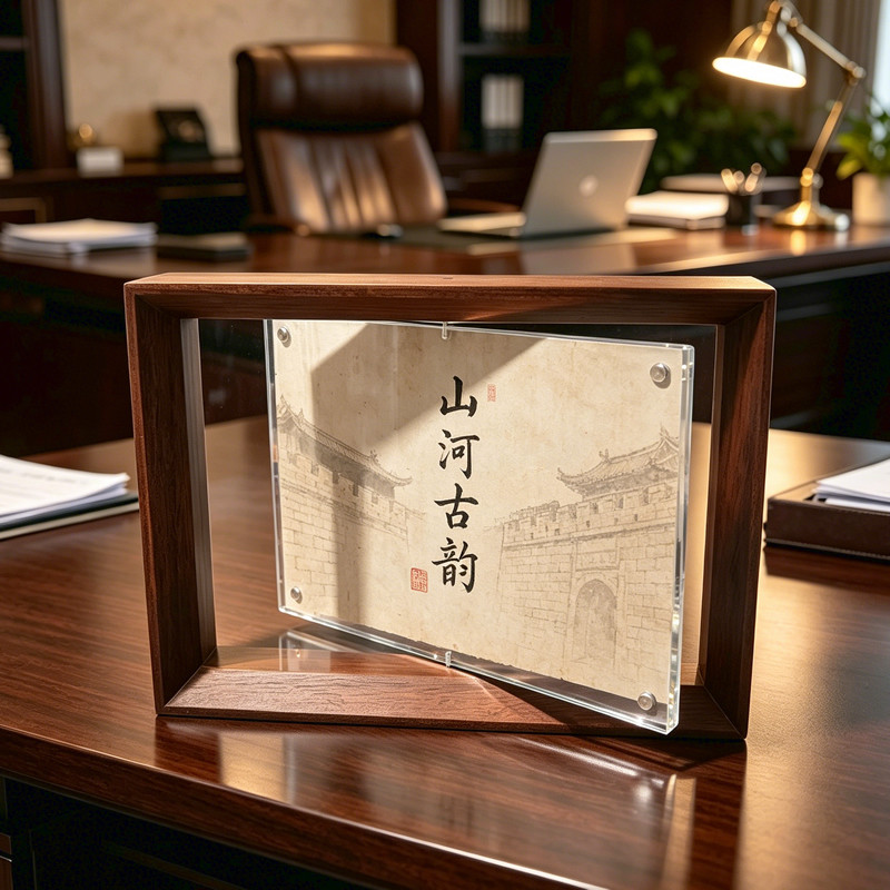红木旋转相框摆台实木6寸7寸轻奢高级感a4亚克力立体磁吸画框定制