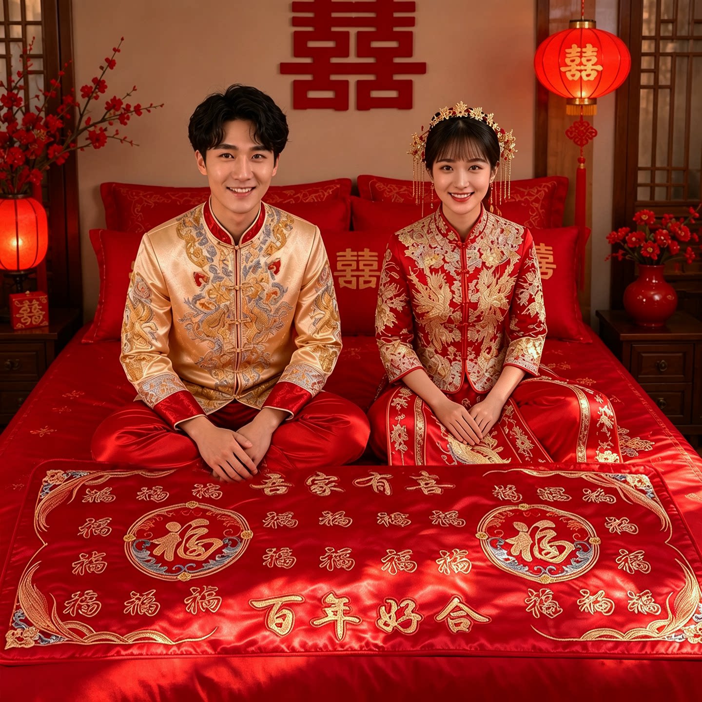 结婚福被 新娘出嫁坐福垫 陪嫁喜垫福垫婚庆坐垫婚房布置压床用品