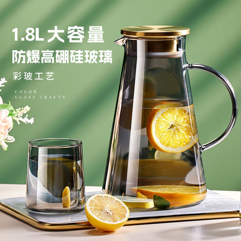 加厚冷水壶高硼硅玻璃耐高温凉水杯家用果茶壶大容量冰水壶凉茶壶