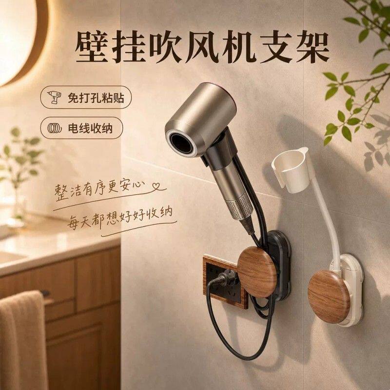吸盘吹风机支架免打孔壁挂卫生间浴室懒人电吹风风筒置物架挂架子