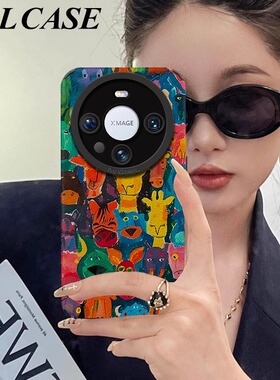 油画动物涂鸦适用华为mate80pro手机壳mate60/70女50/40气质p70pro新款60防摔Magic6高级nova13por全包羊皮